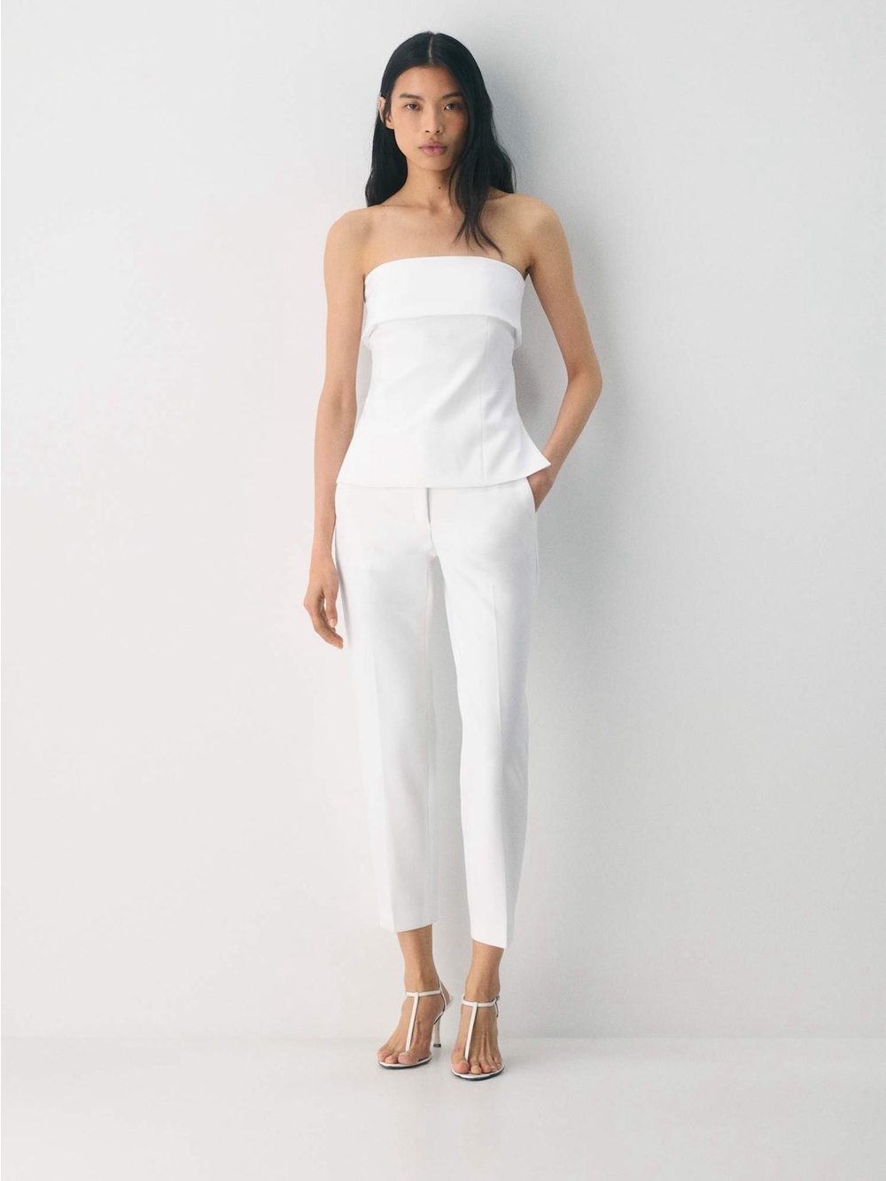 Aritzia White Strapless Top with Cropped Trousers Markova Pant - Eversential